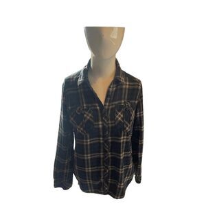Ozoc Women’s Plaid Shirt Button Down Casual Shirt Sz 38 Pockets Accent Multicolo